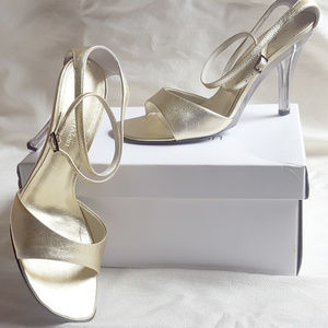 Calvin Klein Gold Leather Ankle Strap Heels Sz 6